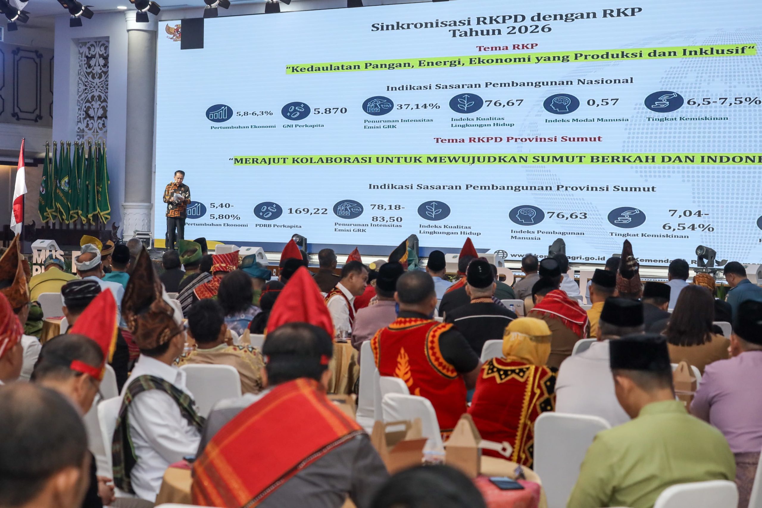 musrenbang rencana pembangunan jangka menengah daerah (rpjmd) 2025–2029 dan rencana kerja pemerintah daerah (rkpd) 2026 di aula raja inal siregar, kantor gubernur sumut, senin (5/5/2025).