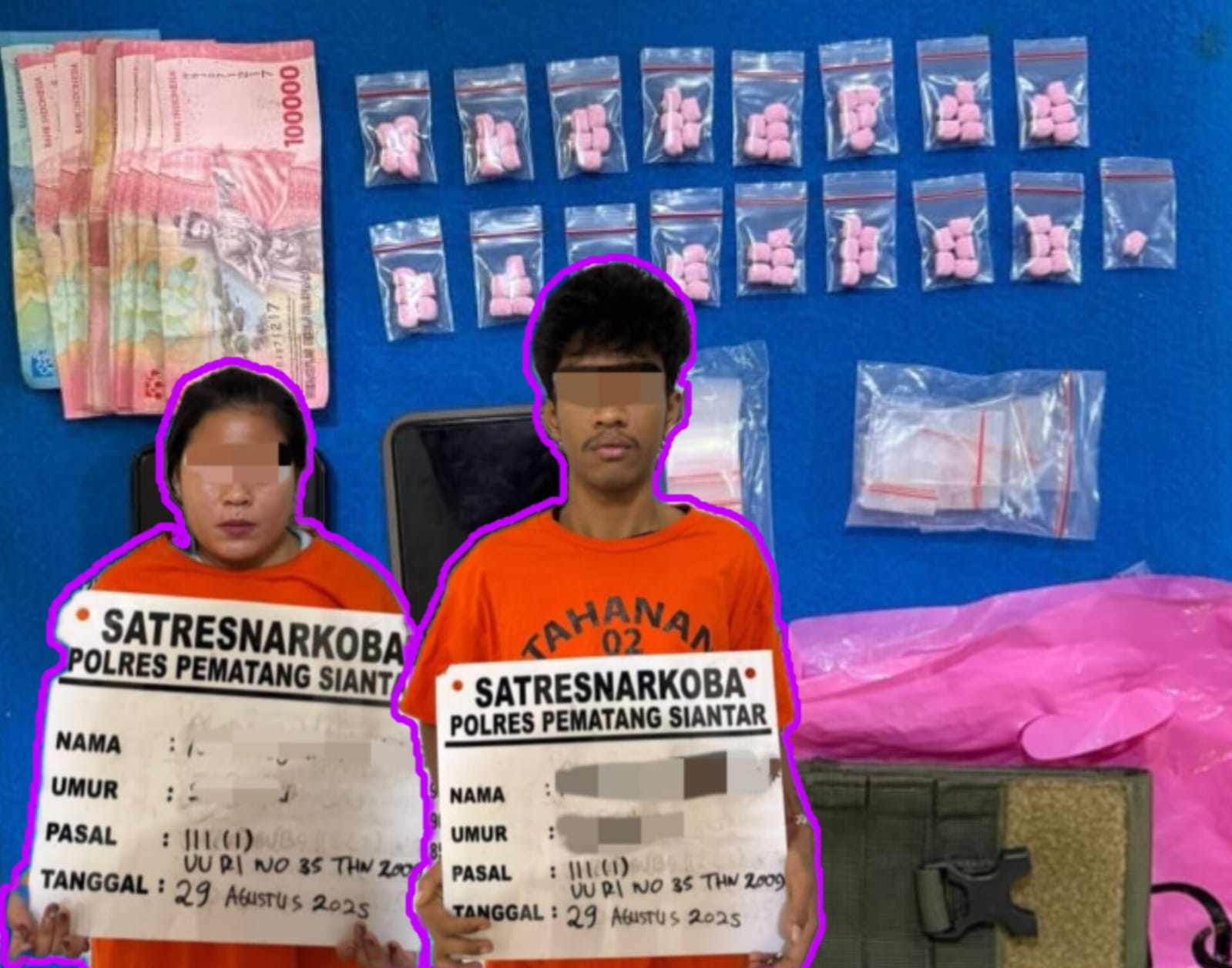 Dua sejoli tersangka diamankan beserta brang bukti perkara. (foto: ist)