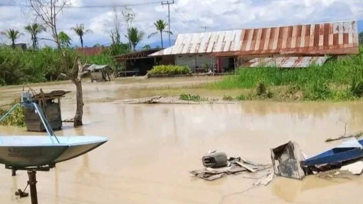 Tanggul jebol, 945 warga luwu utara sulsel terdampak banjir situasi banjir merendam. (foto: ist)