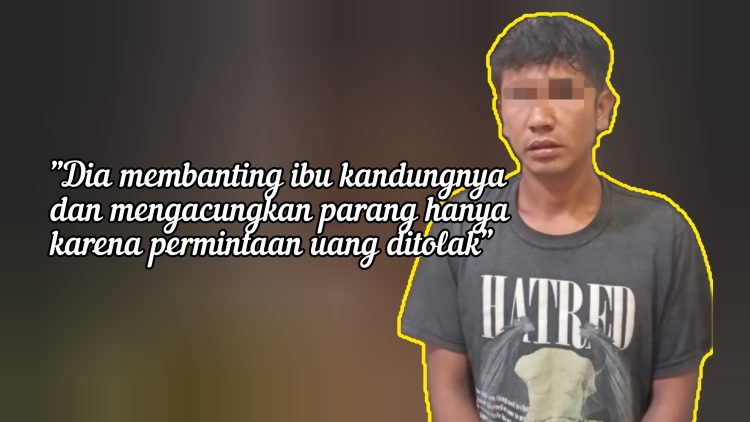 Pria di siantar aniaya-ancam ibu kandung pakai parang ditangkap polisi tersangka pp ditetapkan tersangka usai menganiaya ibu kandungnya. ist