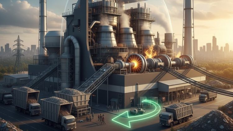 Listrik dari sampah untuk medan gambar ilustrasi pemanfaatan sampah sumber listrik. ai