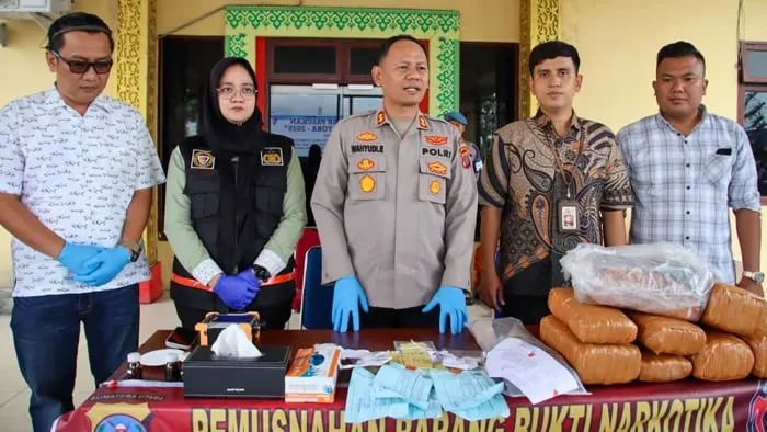 Polres pelabuhan belawan musnahkan 12 kg ganja dan sabu polres pelabuhan belawan memusnahkan lebih dari 12 kilogram ganja dan puluhan gram sabu hasil pengungkapan kasus narkotika.
