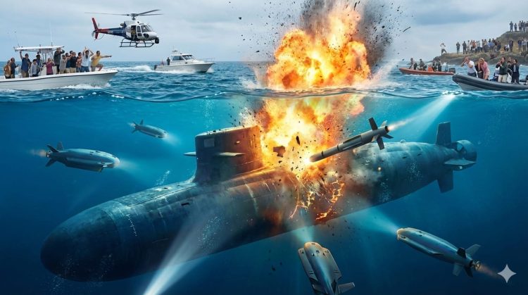 Drone bawah air ukraina lumpuhkan kapal selam rusia gambar ilustrasi. ai